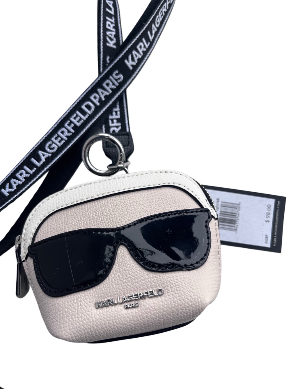 Karl Lagerfeld Mini Pouch with Black Sunglasses Applique - Cream & Black